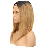 NOBLE Human Hair Lace Front Wig | 16 Inch Lob Straight Hair | Ombre Blonde | F Page - Noblehair