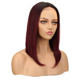 NOBLE Human Hair Lace Front Wig | 16 Inch Lob Straight Hair | Ombre Red  | F Page - Noblehair