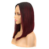 NOBLE Human Hair Lace Front Wig | 16 Inch Lob Straight Hair | Ombre Red  | F Page - Noblehair