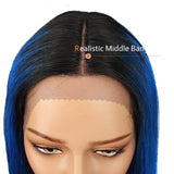 NOBLE Human Hair Lace Front Wig | 16 Inch Lob Straight Hair | Ombre Blue | F Page - Noblehair