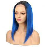 NOBLE Human Hair Lace Front Wig | 16 Inch Lob Straight Hair | Ombre Blue | F Page - Noblehair