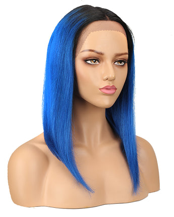 NOBLE Human Hair Lace Front Wig | 16 Inch Lob Straight Hair | Ombre Blue | F Page - Noblehair