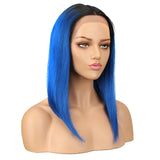 NOBLE Human Hair Lace Front Wig | 16 Inch Lob Straight Hair | Ombre Blue | F Page - Noblehair