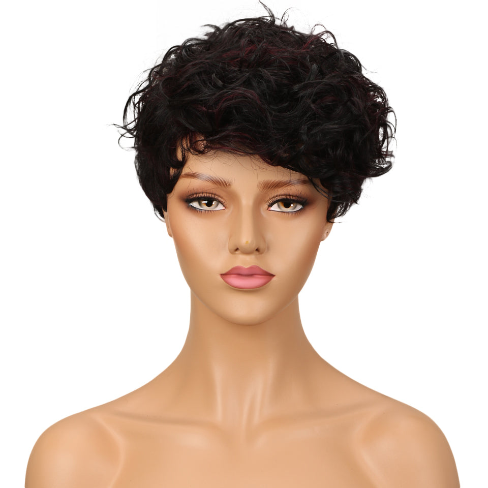 NOBLE Human Hair Wig | 10 Inch Short Curly Pixie | Mixed Color | Amna - Noblehair