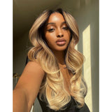 NOBLE Easy 360 Synthetic HD Lace Frontal Wig | 28 Inch Long  Wavy Ombre Blonde Wig | Queen