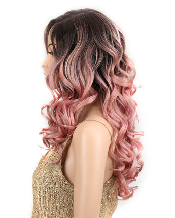 NOBLE Betty Synthetic Lace Front Wigs For Women丨22 Inch Wave Curls Pink Wig - Noblehair