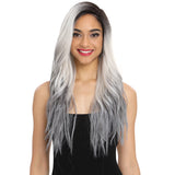 NOBLE Nib Synthetic Lace Front Long Wave Wig(Side Part) | 27 Inch | ST4-GREY-1001B - Noblehair