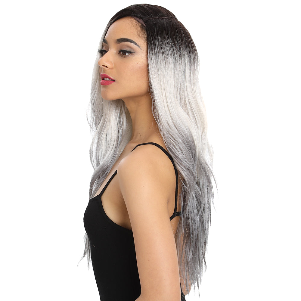 NOBLE Nib Synthetic Lace Front Long Wave Wig(Side Part) | 27 Inch | ST4-GREY-1001B - Noblehair