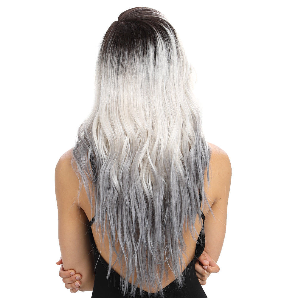 NOBLE Nib Synthetic Lace Front Long Wave Wig(Side Part) | 27 Inch | ST4-GREY-1001B - Noblehair