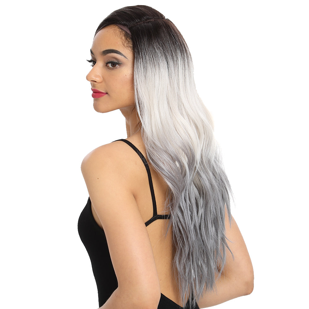 NOBLE Nib Synthetic Lace Front Long Wave Wig(Side Part) | 27 Inch | ST4-GREY-1001B - Noblehair