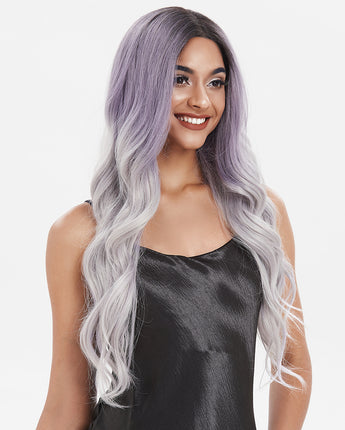 31 Inch Long Wavy Purple With Grey Ombre Color Wig Metallic Violet Root Shadow Color 4 Color Available | AMENITY
