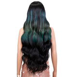 5*1 lace frontal highlight synthetic wig blue green highlight ombre wig