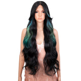 5*1 lace frontal highlight synthetic wig blue green highlight ombre wig