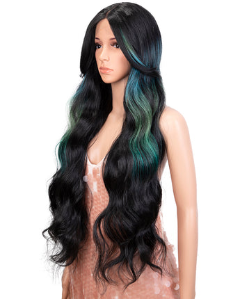 5*1 lace frontal highlight synthetic wig blue green highlight ombre wig