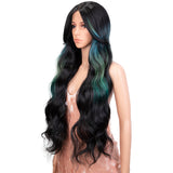 5*1 lace frontal highlight synthetic wig blue green highlight ombre wig