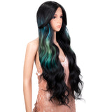 5*1 lace frontal highlight synthetic wig blue green highlight ombre wig