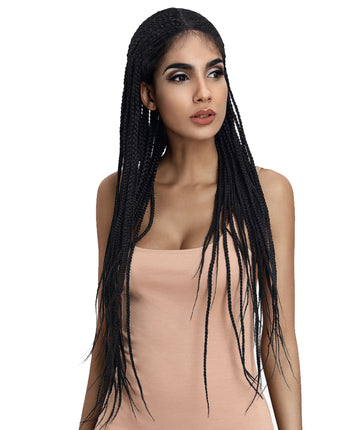 NOBLE 33 Inch Long Box Braided Wigs 13*7 Synthetic Lace Frontal Wig   | Black Color - Noblehair