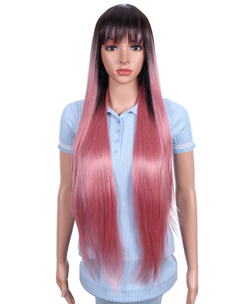 Clearance Sale  38 Inch Long Ombre Pink Color Synthetic Wig With Bangs Cheap Wig