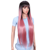 Clearance Sale  38 Inch Long Ombre Pink Color Synthetic Wig With Bangs Cheap Wig