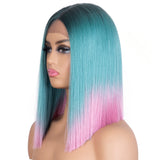 Designer Pick 13.5 Inch Long 5 Inch Lace Part Front Ombre Blue With Pink Color Synthetic Wig
