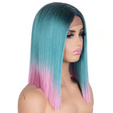Designer Pick 13.5 Inch Long 5 Inch Lace Part Front Ombre Blue With Pink Color Synthetic Wig