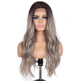 Designer Pick 24 Inch Long 13*2 Lace Front Ombre Grey Color Synthetic Wig