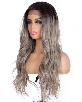 Designer Pick 24 Inch Long 13*2 Lace Front Ombre Grey Color Synthetic Wig