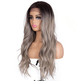 Designer Pick 24 Inch Long 13*2 Lace Front Ombre Grey Color Synthetic Wig