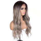 Designer Pick 24 Inch Long 13*2 Lace Front Ombre Grey Color Synthetic Wig