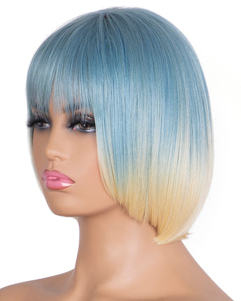 Designer Pick 10 Inch Long 2*1 Lace Ombre Blue Color Synthetic Wig