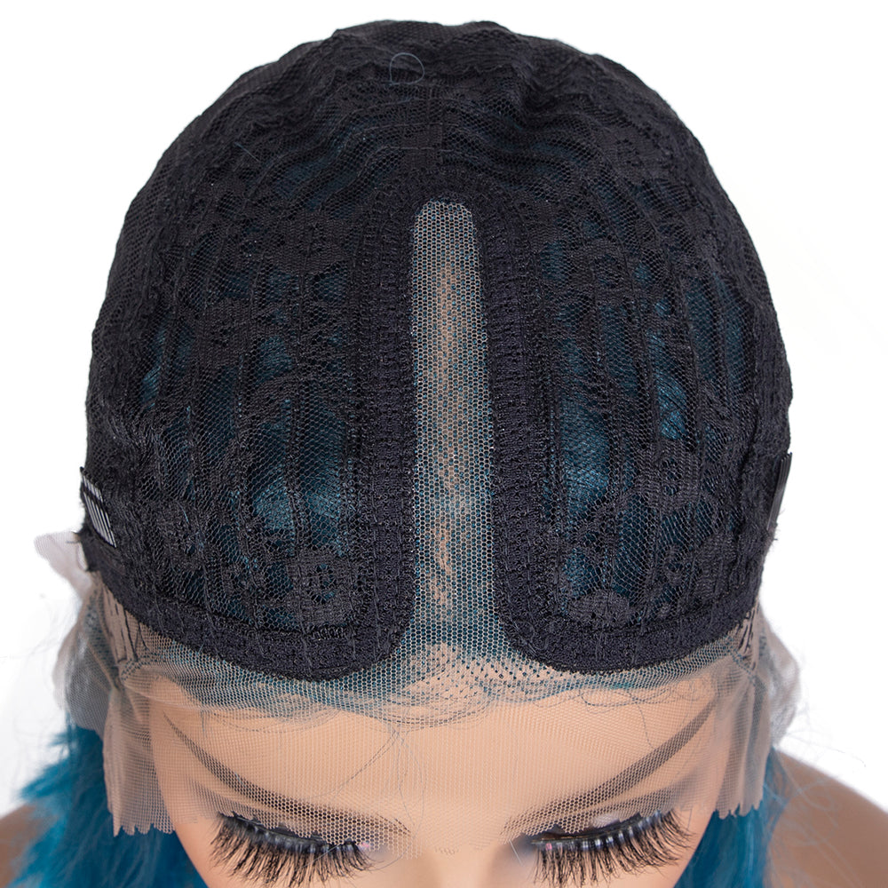 Designer Pick 12 Inch Long 5 Inch Lace Ombre Blue Color Synthetic Wig