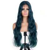 Designer Pick 31 Inch Long 5 Inch Lace Part Green Color Synthetic Wig