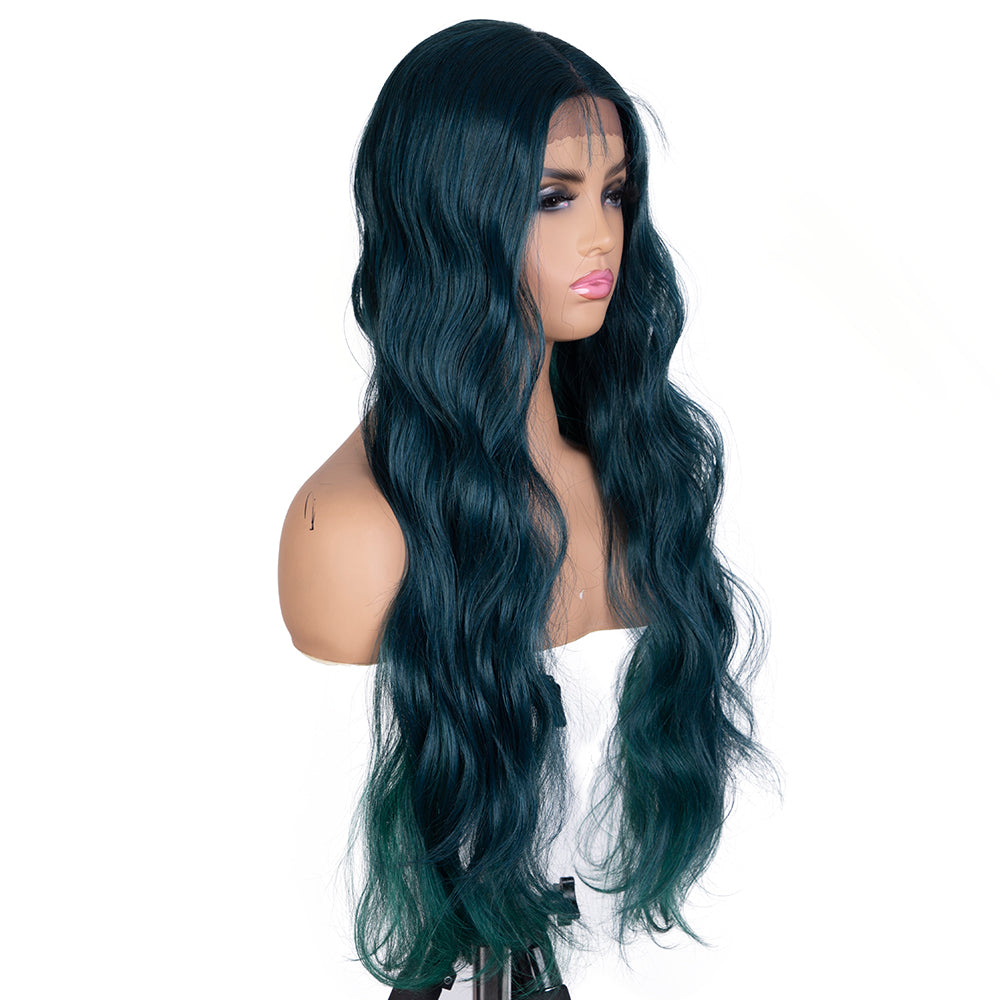 Designer Pick 31 Inch Long 5 Inch Lace Part Green Color Synthetic Wig