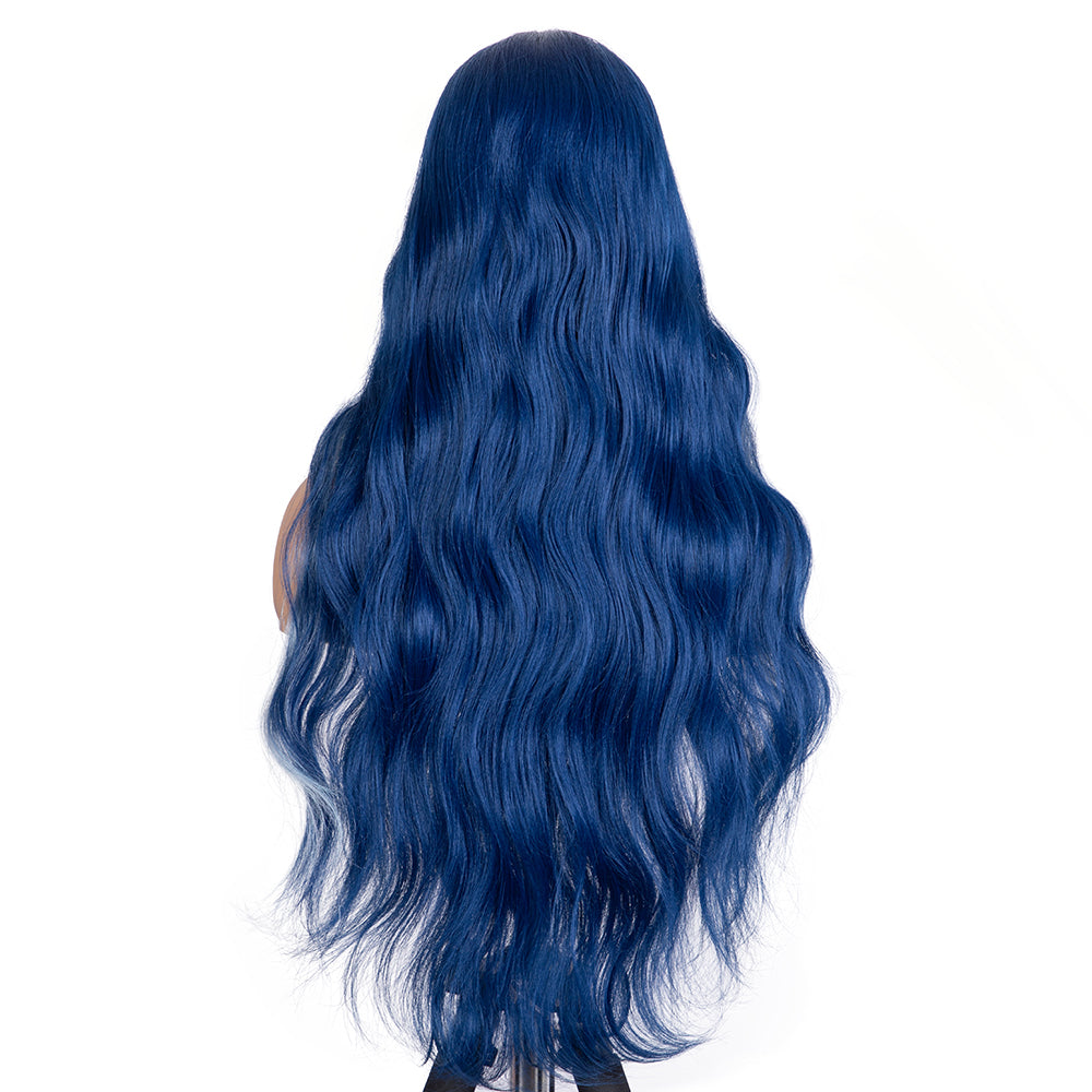 Designer Pick 28 Inch Long 5 Inch Lace Part Front Faceframe Blue Color Synthetic Wig