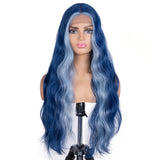 Designer Pick 28 Inch Long 5 Inch Lace Part Front Faceframe Blue Color Synthetic Wig