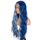 Designer Pick 28 Inch Long 5 Inch Lace Part Front Faceframe Blue Color Synthetic Wig