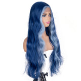 Designer Pick 28 Inch Long 5 Inch Lace Part Front Faceframe Blue Color Synthetic Wig