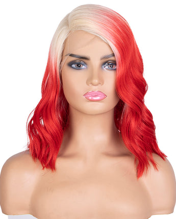 Designer Pick 13.5 Inch Long 6 Inch Side Part Lace Front Ombre Red Color Synthetic Wig