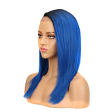 NOBLE Human Hair Lace Front Wig | 19 Inch Lob Straight Hair | Ombre Blue | F Jennifer - Noblehair