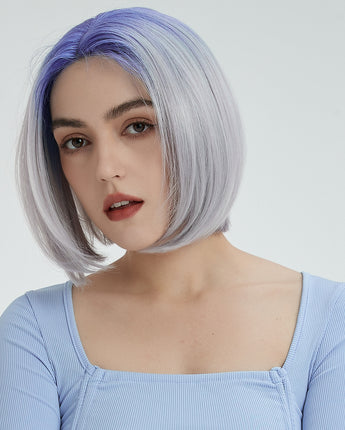 4*4 Lace Frontal Bob Ombre Silver Color Straight Shoulder Length Blunt Cut Wig | JULIE
