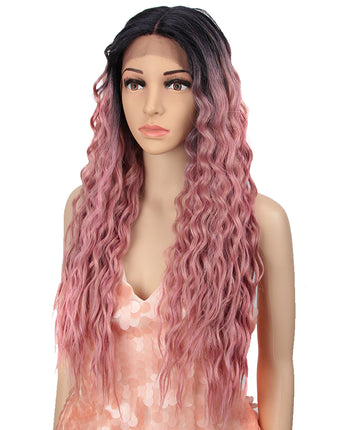 NOBLE Synthetic Lace Front Wigs For Women | 27 Inch Curly Wave Coral Pink Wig | Jully - Noblehair