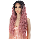 NOBLE Synthetic Lace Front Wigs For Women | 27 Inch Curly Wave Coral Pink Wig | Jully - Noblehair
