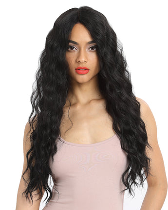 NOBLE Lotte Synthetic 4*4 Lace Frontal  Wig | 28 Inch long Wave Wig | 1B - Noblehair