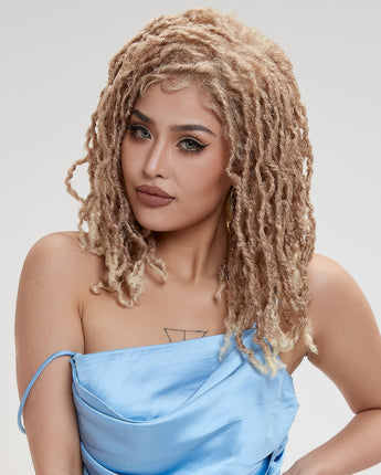 NOBLE Synthetic Lace Front Faux Locs Wigs With Bangs for Women | 15 Inch Dreadlock Wigs| 6 Colors Available