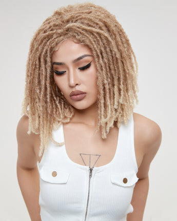 NOBLE Synthetic Short Dreadlocks Wig Twist Wigs | 14 Inch Lace Peag Locs Wig With Baby Hair | Peag
