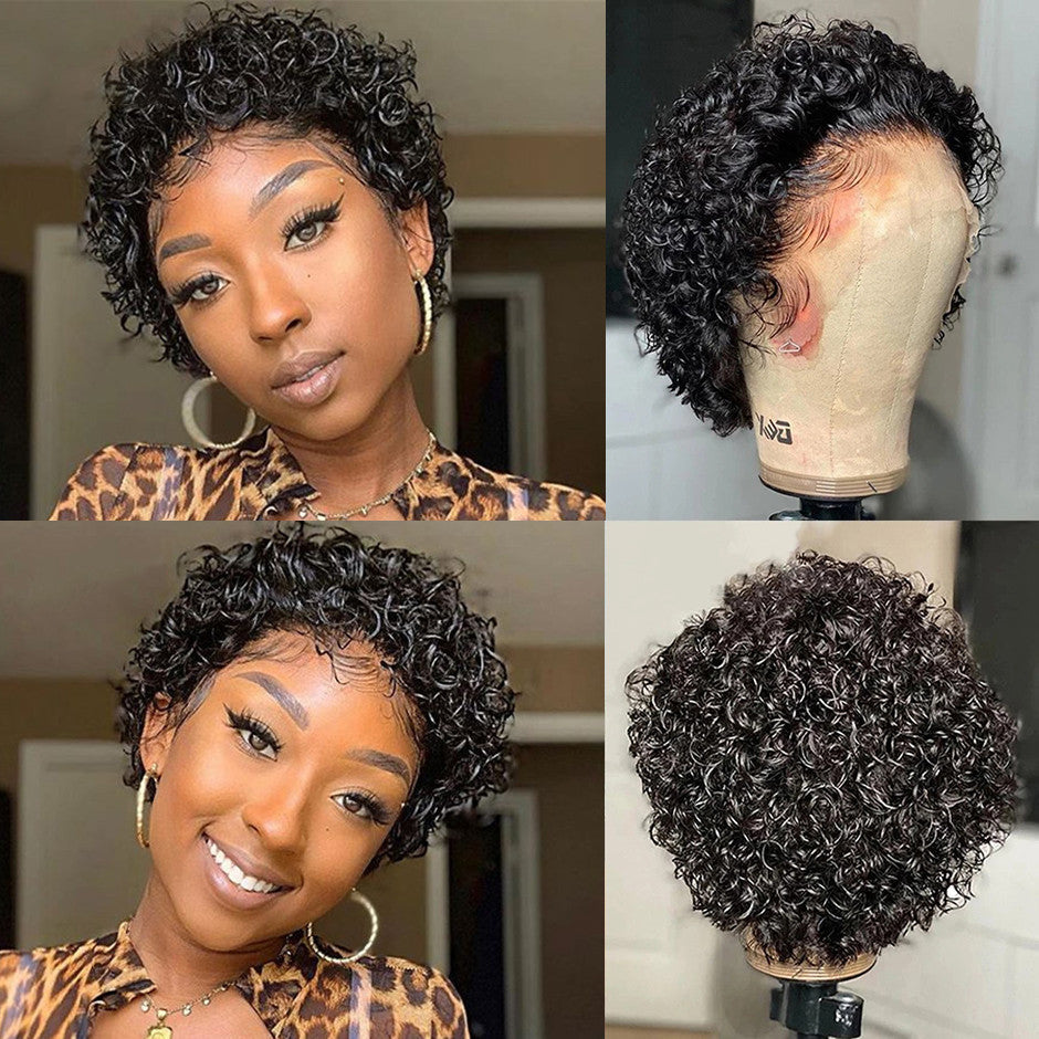 Pixie Cut Wig Short Bob Curly Lace Frontal Human Hair Wig Transparent Front Lace Wig For Women Deep Wave