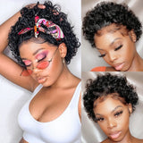 Pixie Cut Wig Short Bob Curly Lace Frontal Human Hair Wig Transparent Front Lace Wig For Women Deep Wave