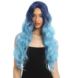 NOBLE Synthetic Lace Front Wigs For Women | 29 Inch Long Wave Dreamy Blue Wig | Samira