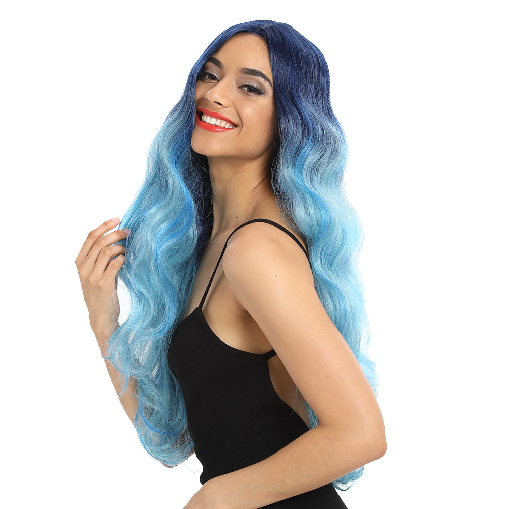 NOBLE Synthetic Lace Front Wigs For Women | 29 Inch Long Wave Dreamy Blue Wig | Samira - Noblehair