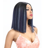 NOBLE Shakia Synthetic Lace Front Wigs 14 Inch Middle Part Over Shoulder Blunt Cut Bob wig丨Mixed Blue - Noblehair